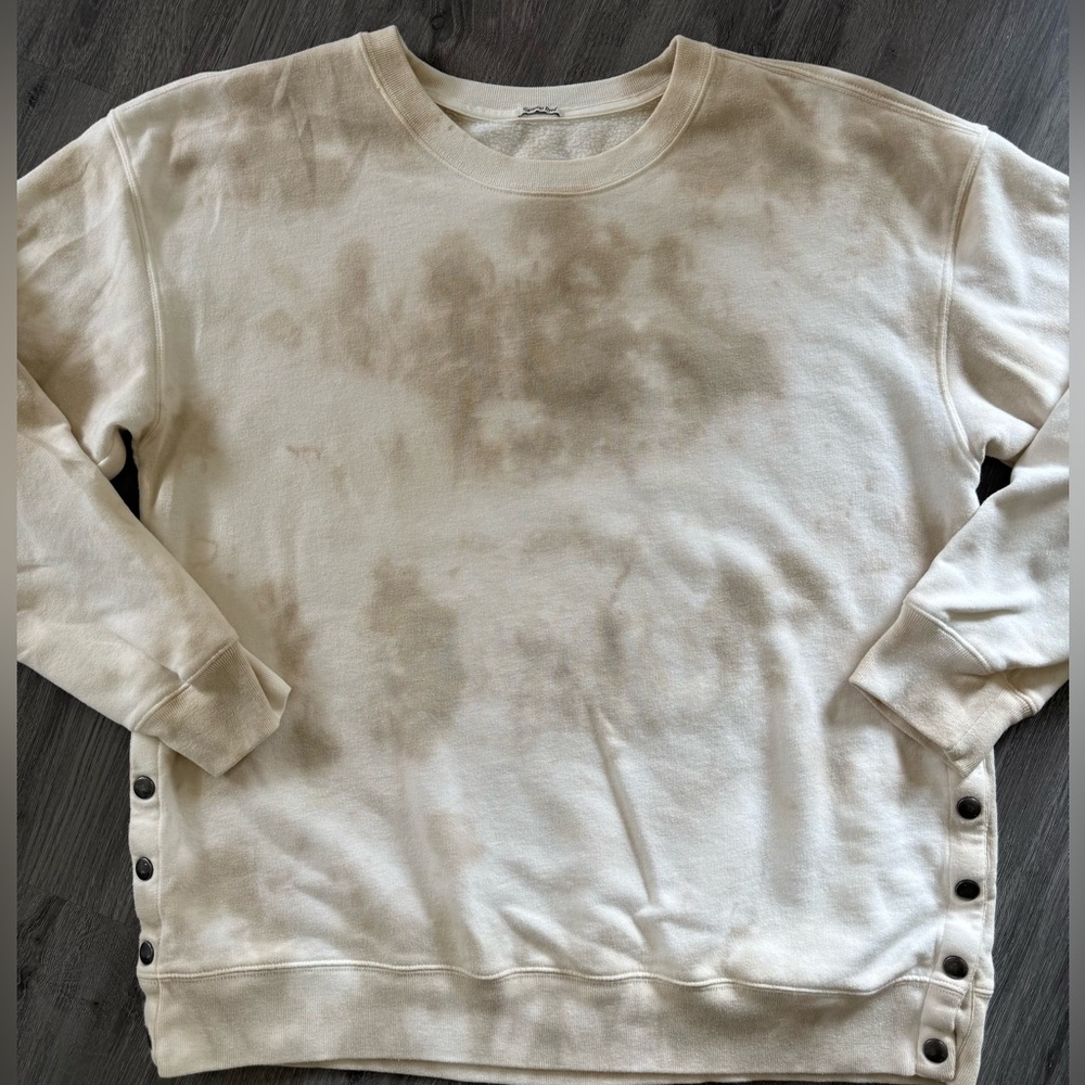 A&F Tie-Dye Neutral Cream/ Brown Button-Side Crewneck Sweatshirt | Size XL